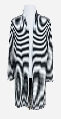 J.Jill Wearever Collection Striped Open Front Duster Cardigan Small Black White
